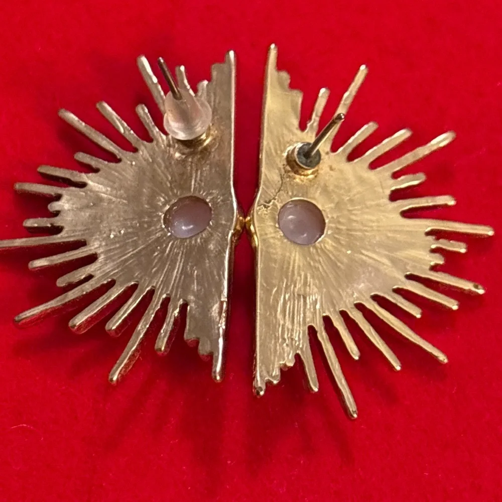 Gold Sunburst Pearl Statement Earrings Celestial Starburst 1.5”